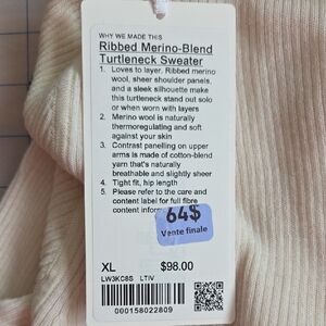 lululemon athletica Ribbed Merino-Blend Turtleneck Sweater — Light Cream